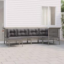 Salon de jardin 6 pcs avec coussins Gris Résine tressée