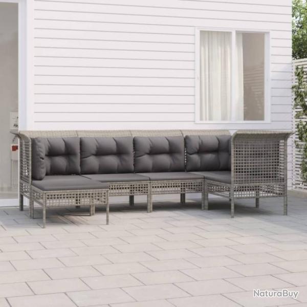 Salon de jardin 6 pcs avec coussins Gris Rsine tresse