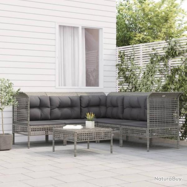 Salon de jardin 6 pcs avec coussins Gris Rsine tresse