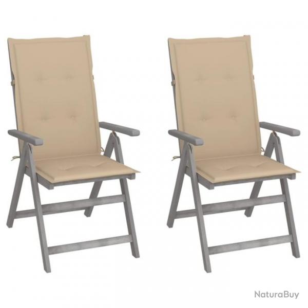 Chaises inclinables de jardin 2 pcs avec coussins Bois d'acacia