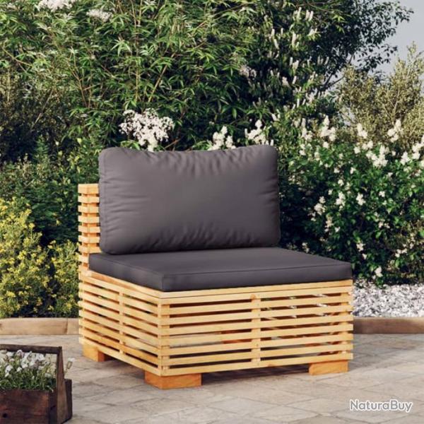 Canap central de jardin coussins Gris fonc Bois teck massif