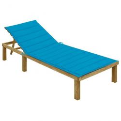 Chaise longue avec coussin bleu Bois de pin imprégné