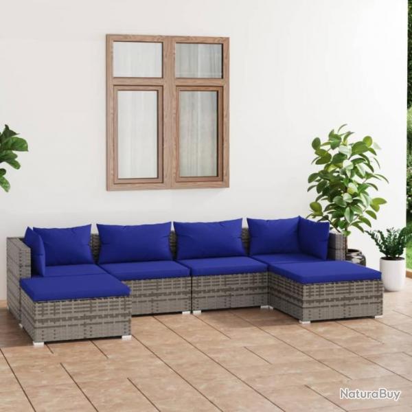 Salon de jardin 6 pcs avec coussins rsine tresse gris