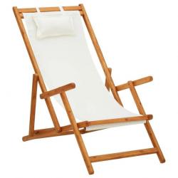 Chaise pliable de plage Bois d'eucalyptus solide et tissu Crème