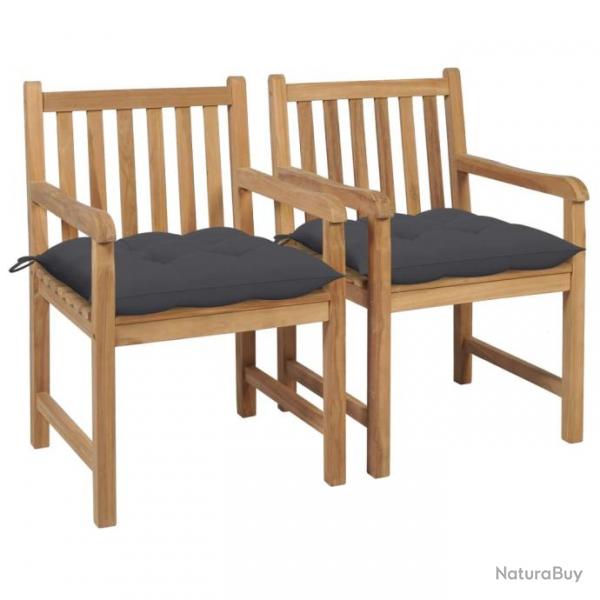 Chaises de jardin 2 pcs avec coussins anthracite Bois de teck