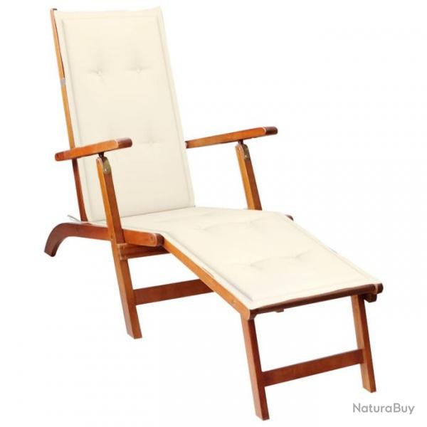 Chaise de terrasse avec repose-pied et coussin Acacia solide