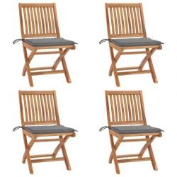 Chaises pliables de jardin avec coussins 4 pcs Teck solide