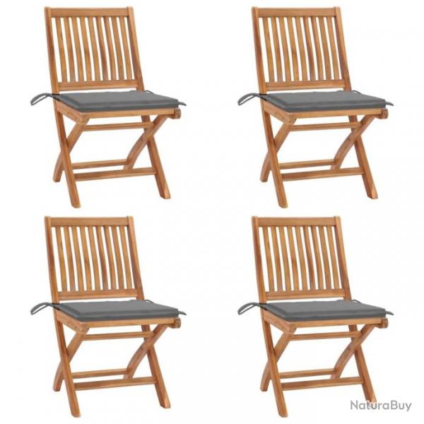 Chaises pliables de jardin avec coussins 4 pcs Teck solide