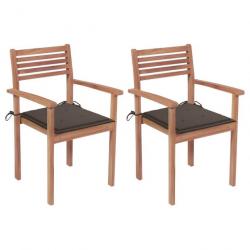 Chaises de jardin 2 pcs avec coussins taupe Bois de teck massif