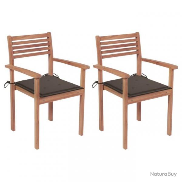 Chaises de jardin 2 pcs avec coussins taupe Bois de teck massif