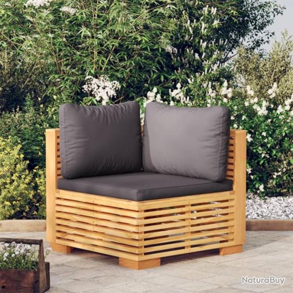 Canap d'angle de jardin coussins Gris fonc Bois teck massif