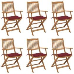 Chaises pliables de jardin 6 pcs avec coussins Bois d'acacia