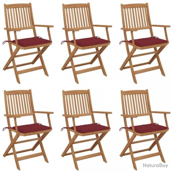 Chaises pliables de jardin 6 pcs avec coussins Bois d'acacia