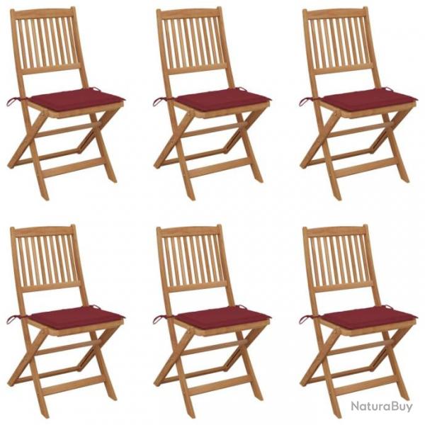 Chaises pliables de jardin 6 pcs avec coussins Bois d'acacia