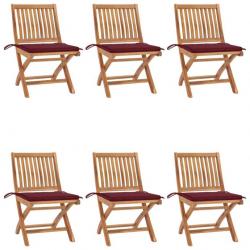 Chaises pliables de jardin avec coussins 6 pcs Bois de teck