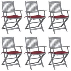 Chaises pliables d'extérieur 6 pcs avec coussins Bois d'acacia