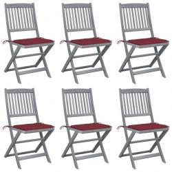 Chaises pliables d'extérieur 6 pcs avec coussins Bois d'acacia