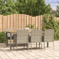 Mobilier à dîner de jardin et coussins 7 pcs gris rotin