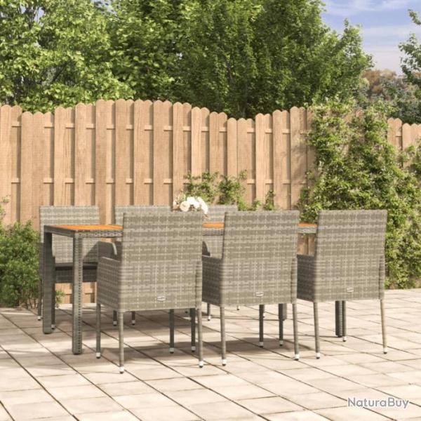 Mobilier  dner de jardin et coussins 7 pcs gris rotin