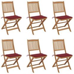 Chaises pliables de jardin 6 pcs avec coussins Bois d'acacia