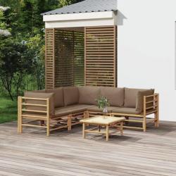 Salon de jardin 6 pcs avec coussins taupe bambou