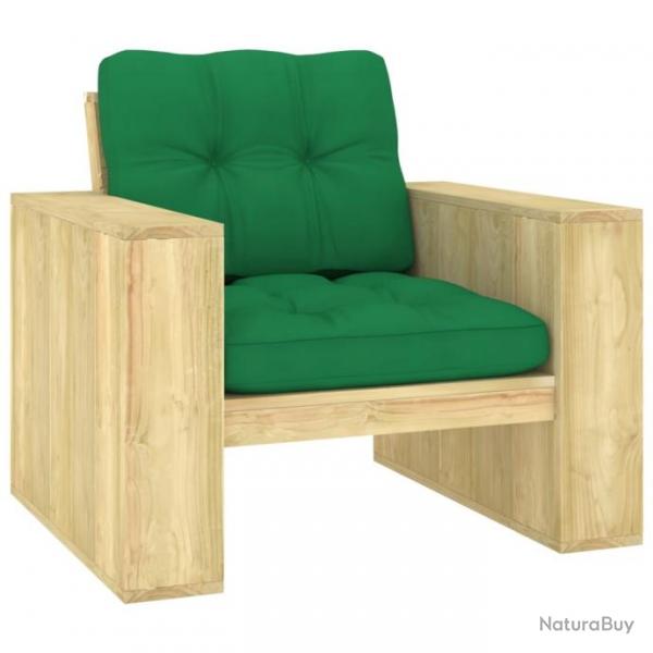 Chaise de jardin avec coussins vert Bois de pin imprgn