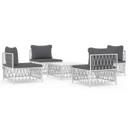 Salon de jardin avec coussins 5 pcs blanc acier