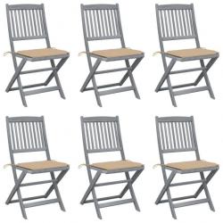 Chaises pliables d'extérieur 6 pcs avec coussins Bois d'acacia