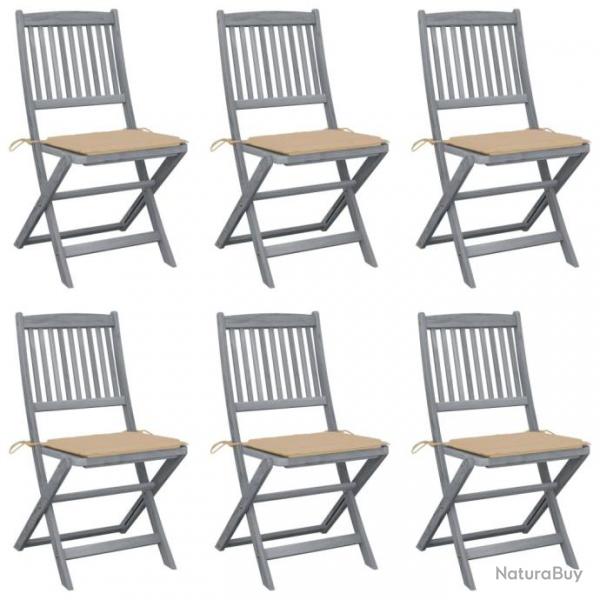 Chaises pliables d'extrieur 6 pcs avec coussins Bois d'acacia