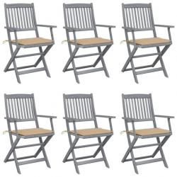 Chaises pliables d'extérieur 6 pcs avec coussins Bois d'acacia