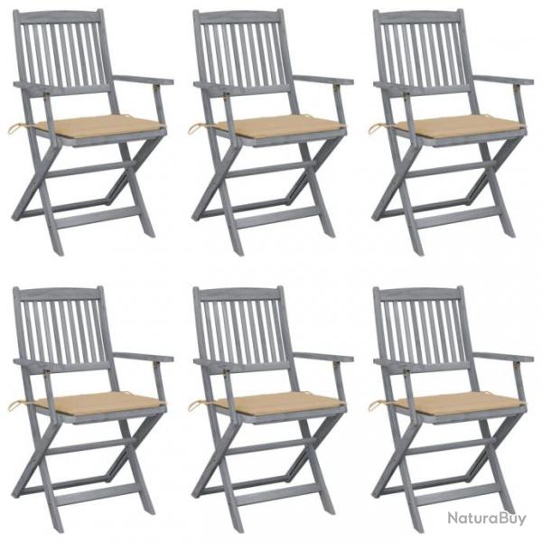 Chaises pliables d'extrieur 6 pcs avec coussins Bois d'acacia