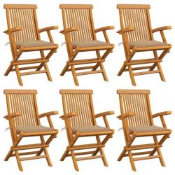 Chaises de jardin avec coussins beige 6 pcs Bois de teck massif