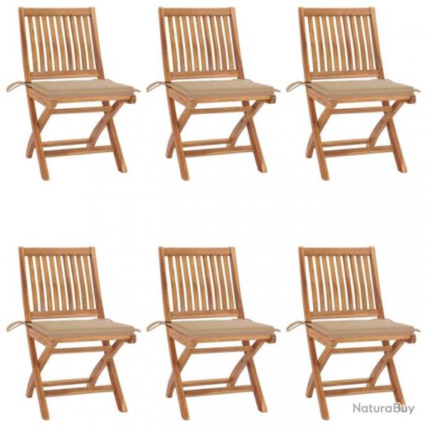 Chaises pliables de jardin avec coussins 6 pcs Bois de teck