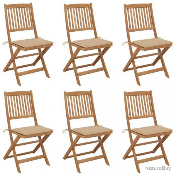 Chaises pliables de jardin 6 pcs avec coussins Bois d'acacia