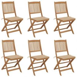 Chaises pliables de jardin 6 pcs avec coussins Bois d'acacia