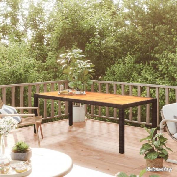 Table de jardin 190x90x75 cm Rsine tresse et bois acacia Noir