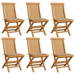 Chaises de jardin avec coussins beige 6 pcs Bois de teck massif