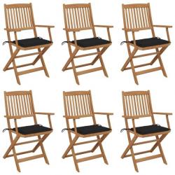 Chaises pliables de jardin 6 pcs avec coussins Bois d'acacia