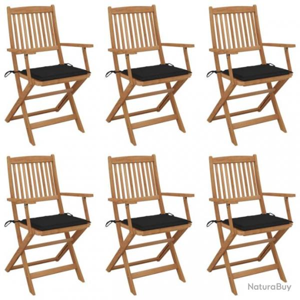 Chaises pliables de jardin 6 pcs avec coussins Bois d'acacia