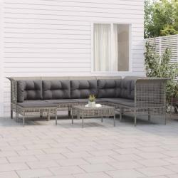 Salon de jardin 8 pcs avec coussins Gris Résine tressée