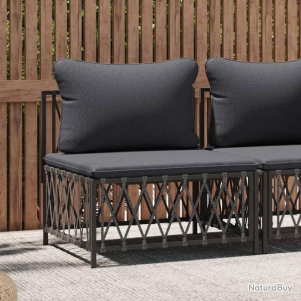 Canap central de jardin avec coussins anthracite tissu tiss