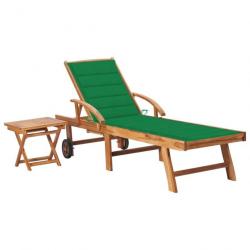 Chaise longue avec table et coussin Bois de teck solide