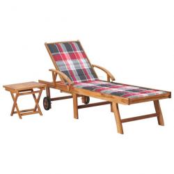 Chaise longue avec table et coussin Bois de teck solide