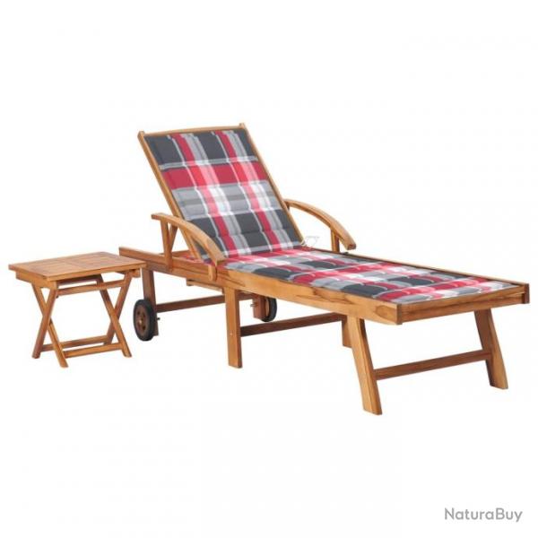 Chaise longue avec table et coussin Bois de teck solide