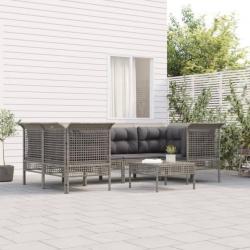 Salon de jardin 7 pcs avec coussins Gris Résine tressée