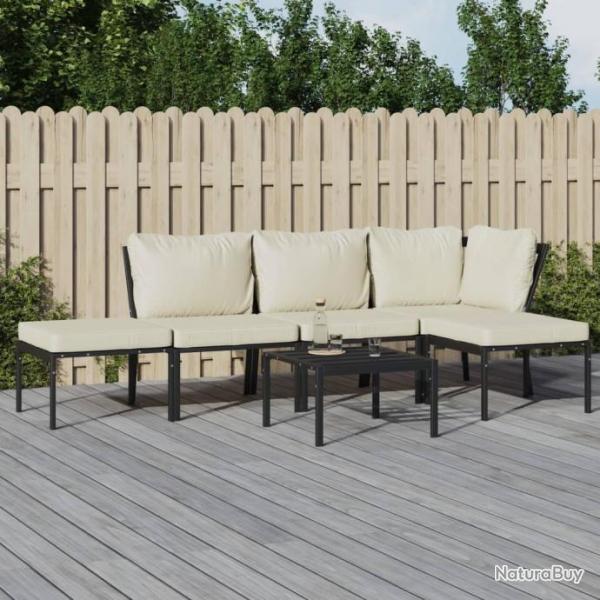 Salon de jardin 6 pcs avec coussins sable acier