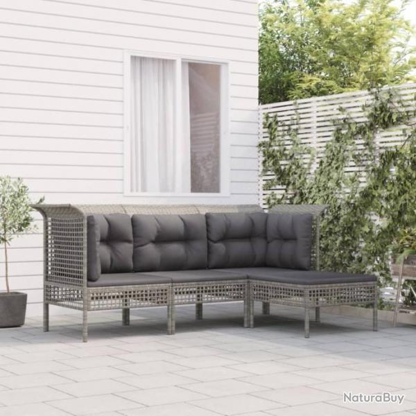 Salon de jardin 4 pcs avec coussins Gris Rsine tresse