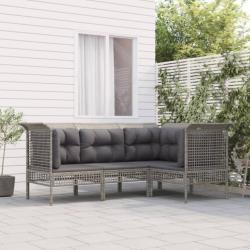 Salon de jardin 4 pcs avec coussins Gris Résine tressée