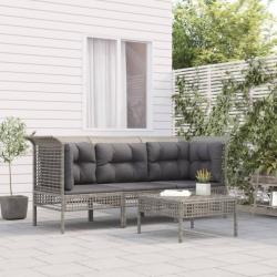 Salon de jardin 4 pcs avec coussins Gris Résine tressée