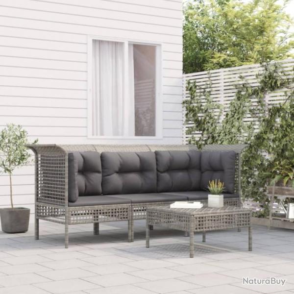 Salon de jardin 4 pcs avec coussins Gris Rsine tresse